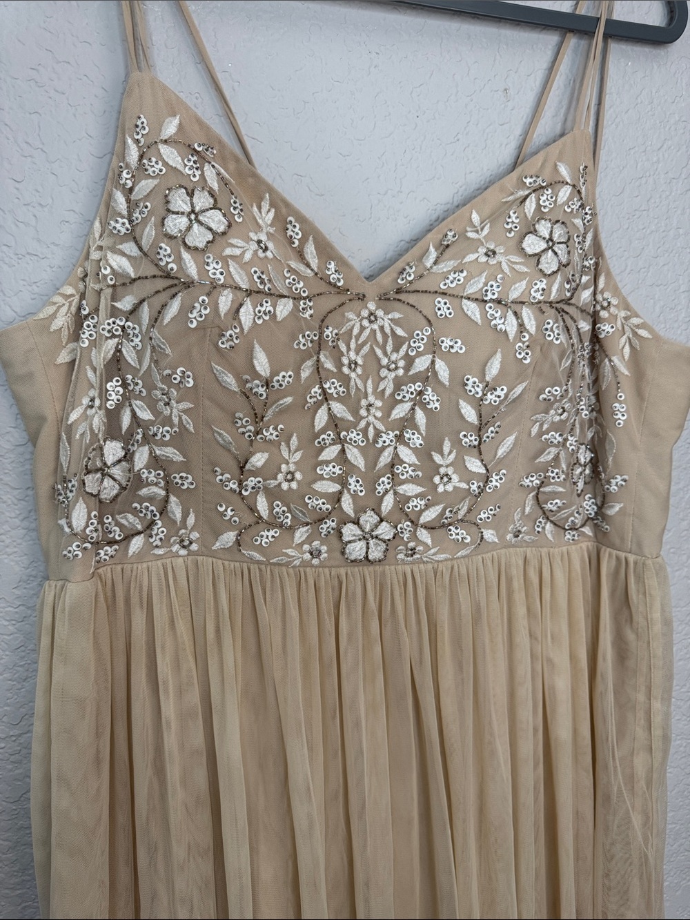 BHLDN Anthropologie Elowen Beaded Gown Dress Size 18 Plus Size Champagne Formal - Picture 2 of 9